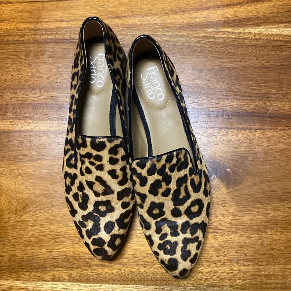 Franco Sarto leopard pony hair loafers